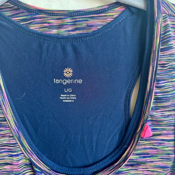 Tangerine Layered Tank Navy Blue Multicolor Stripe 2 in 1 Size Large Athletic - Picture 2 of 5